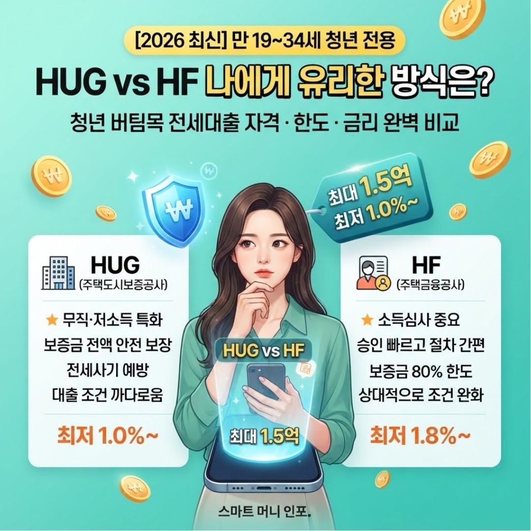 [7월 최신] 2026 HUG와 HF 한 눈에 비교하는 청년 버팀목 전세 대출 자격 조건 및 한도 총정리