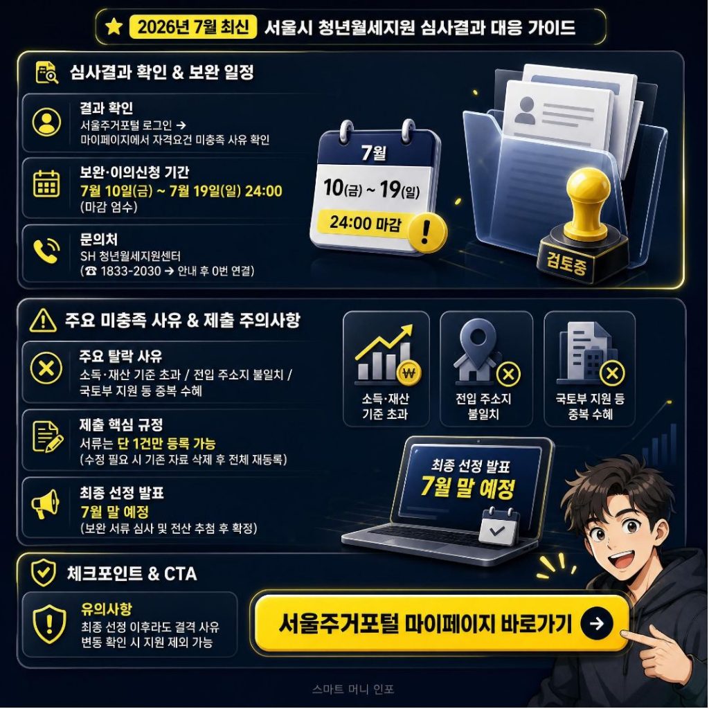 7월 최신 - 2026 서울시 청년월세지원 지원자격 심사결과·보완서류·이의신청
