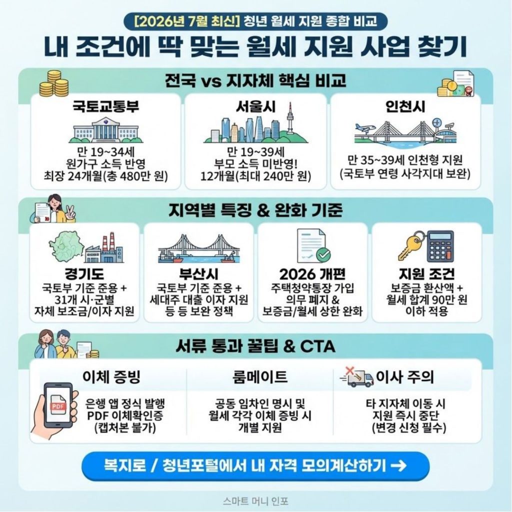 [7월 최신] 2026 청년 월세 지원 총정리 정부 특별지원부터 서울·경기·부산·인천