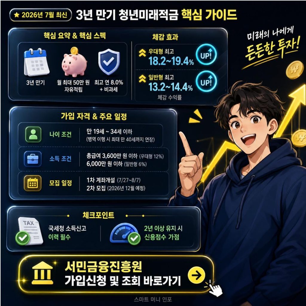 7월 최신 - 3년 만기 2026 청년미래적금 조건·신청방법! 최고 19.4% 효과
