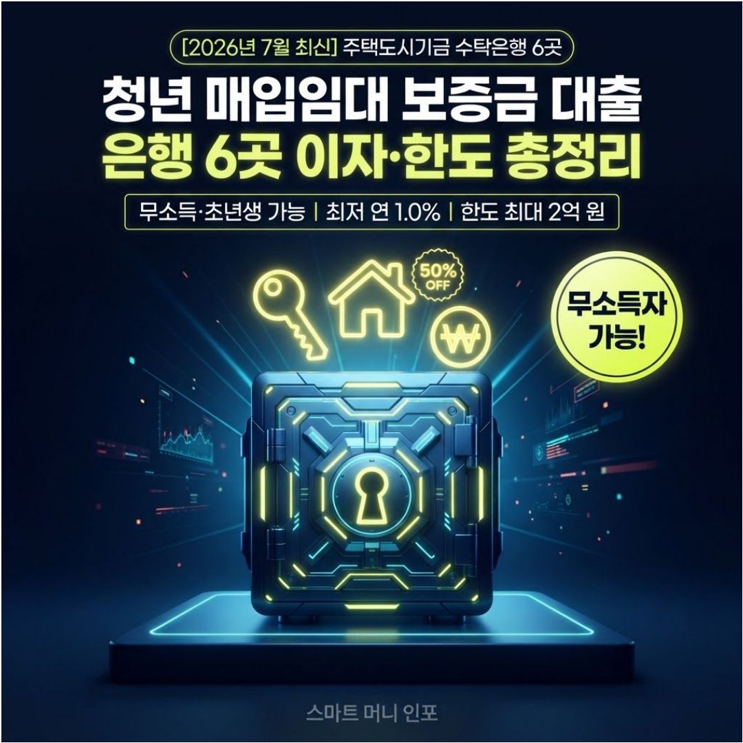 7월 최신 - 청년 매입임대주택 보증금 대출 가능한 은행 6곳 이자·한도 비교 (무소득·초년생 필독) 