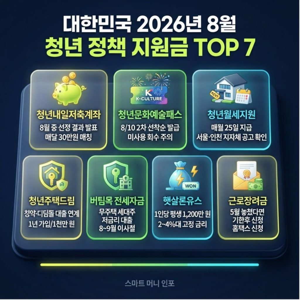 [8월 최신] 청년정책 지원금 TOP 7